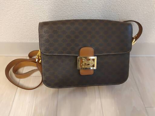 CELINE◆ホースキャリッジ/マカダム/ショルダーバッグ/レザー/BRW/総柄/F/08 セリーヌ