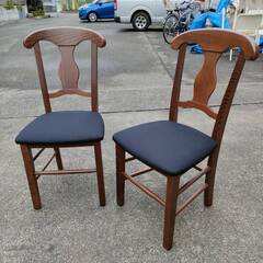 【2脚セット】オリバー 木製椅子　クラシックチェア　ブラック　布...