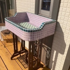 昭和レトロ タイルシンクSサイズ ガーデニングシンク ミシン脚付③