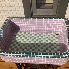 昭和レトロ タイルシンクSサイズ ガーデニングシンク ミシン脚付③