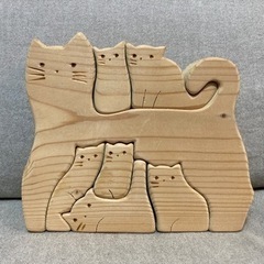木製パズル　立体パズル　猫　