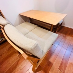 無印良品 リビングでもダイニングでもつかえるテーブル・２・オーク材 チェアセット