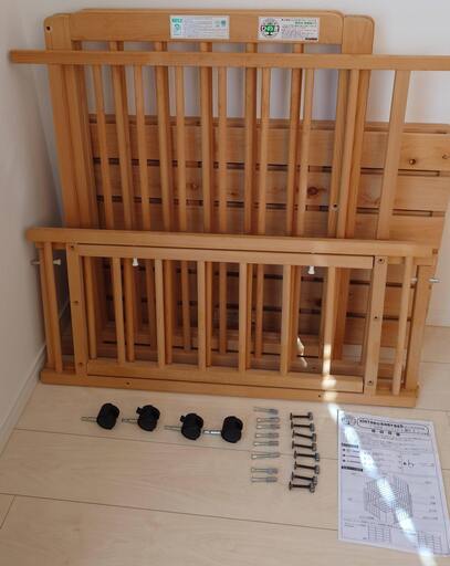 KINTARO｜キンタロー 【ベビーベッド】ひのきベビーベッドA 棚付 ミニサイズ 90㎝ x 60cm ＋ オーガニックコットンダブルガーゼの布団等