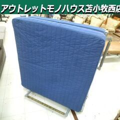 折りたたみベッド シングル マット幅約101cm ブルー系 家具...