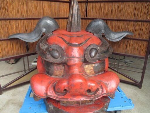 獅子頭 木彫り　桐製　加賀獅子　特大獅子舞　横94㎝×62㎝　高さ66㎝　置物