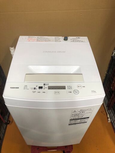 ☆中古￥7,800！TOSHIBA　4.5㎏洗濯機　家電　AW-45M5型　2017年製　幅55㎝ｘ奥行54㎝ｘ高さ94㎝　【BK181】