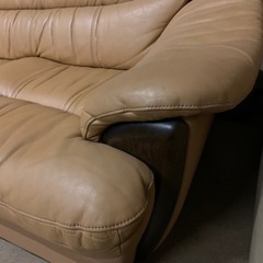 カリモク　一部本革　３人掛けソファー　キャメル　美品