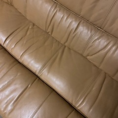 カリモク　一部本革　３人掛けソファー　キャメル　美品