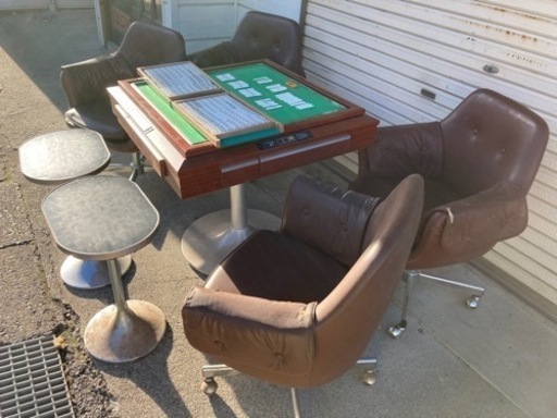ジャンク品 麻雀台 自動麻雀 麻雀牌 チェア 椅子 サイドテーブル付 中古