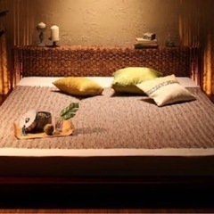 早い者勝ち・さらに大幅値下げ中※アジアン家具 照明付きダブルベッド 