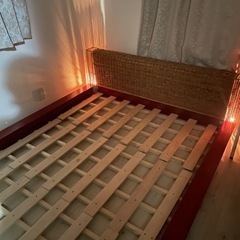 早い者勝ち・さらに大幅値下げ中※アジアン家具 照明付きダブルベッド 