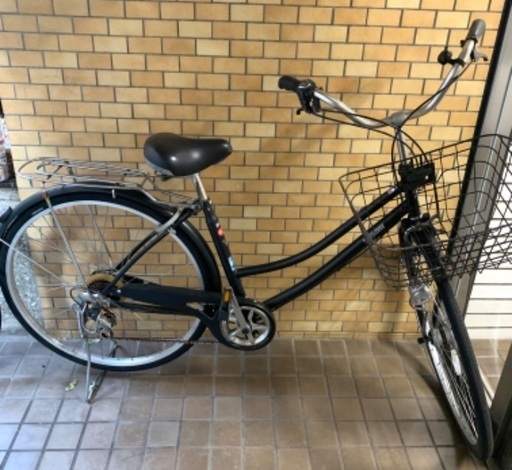 自転車　シティバイク　ママチャリ　黒　ブラック　27インチ　大きいカゴ　荷台　付き