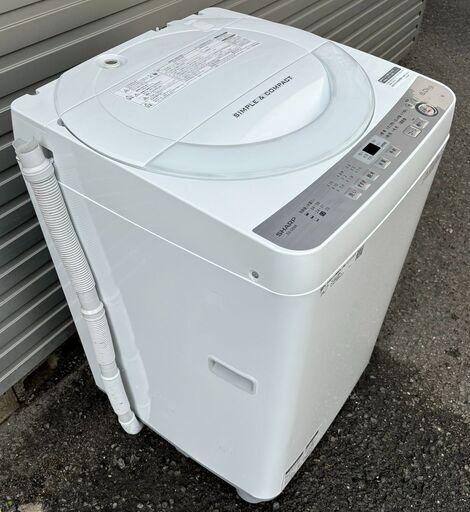 動作OK!★2018年製　全自動洗濯機★シャープ　ES-GE6B-W　洗濯6.0kg★愛媛県松山市より　SHARP