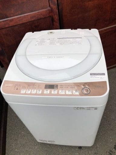 福岡市内配送設置無料　2021年式7.0kg　SHARP 全自動洗濯機 ES-T713-T （ブラウン） 洗濯機本体
