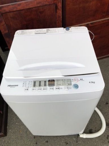 福岡市内配送設置無料　2021年式　ハイセンス 全自動 洗濯機 4.5kg ホワイト HW-K45E 最短10分洗濯 真下排水