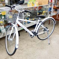 27インチ 自転車 シティサイクル 白色 6段変速 カゴ付き SHIMANO TOWN