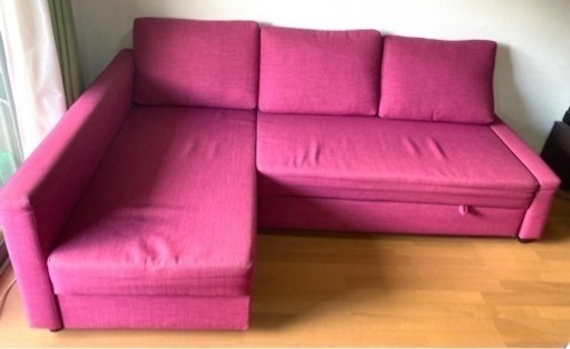 決まりました！超値下げ！期間限定！美品！【IKEA ソファ】 ピンク色 フリーヘーテンFRIHETEN 収納付ソファベッド 配達・組立込み！
