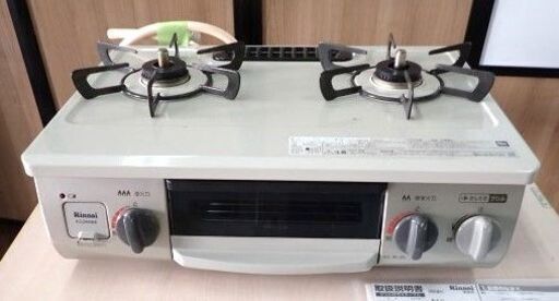 美品　リンナイ　都市ガス　2口ガステーブル　ガスコンロ　12A　13A　ホース付