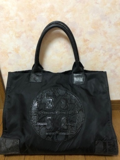 TORY BURCH　トリーバーチ　トートバッグ　パイソン　ナイロン　黒