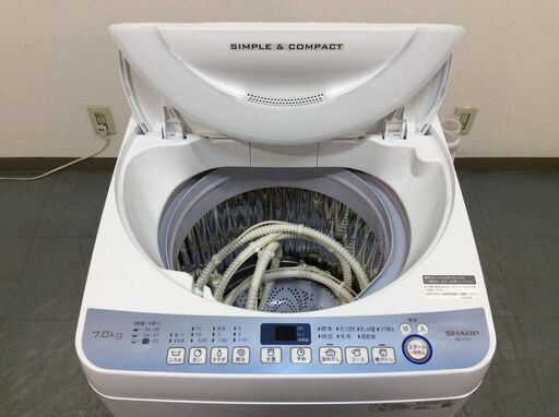 （12/3受渡済）JT7847【SHARP/シャープ 7.0㎏洗濯機】美品 2019年製 ES-T711 家電 洗濯 簡易乾燥付