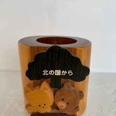 昭和レトロ 木製 ペン立て クリップ 北海道 クマ キツネ おみやげ