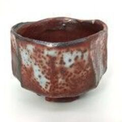 【🔥骨董品🔥】 加藤土代久 鼠志野 割高台茶碗 美濃焼 共布 共箱 茶碗 