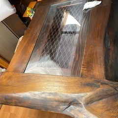中古 重厚なテーブル 天然木 ガラス ご自身で運べる方のみ