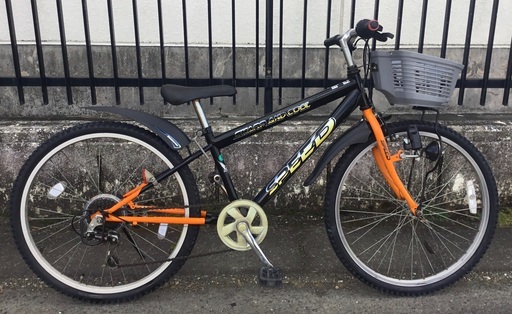 ＜整備済・お得品！＞ジュニア・24インチ自転車・ブラック\u0026オレンジ・シマノ外装6段変速・タイヤ交換、チューブ新品・お掃除済みで綺麗です♪