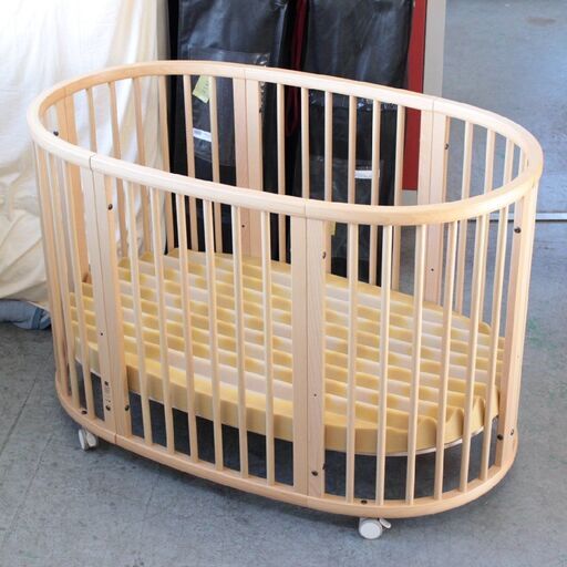T635) STOKKE ストッケ SLEEPI スリーピー ベッド ベビーベッド キャスター付き マットレス付き/カバー無し 無垢材 天然木 寝具
