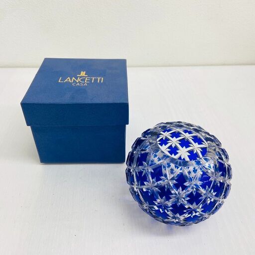 【レガストック川崎本店】LANCETTI CASA 切子 フラワーベース 花瓶 花生け 花入 ブルー 青