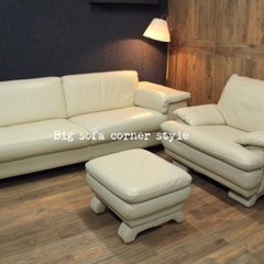 ☑️ヤフ売約済　ジモ特割　送無料〜　総70万大型ラウンジリビング本革張りソファーセット　コーナーL字