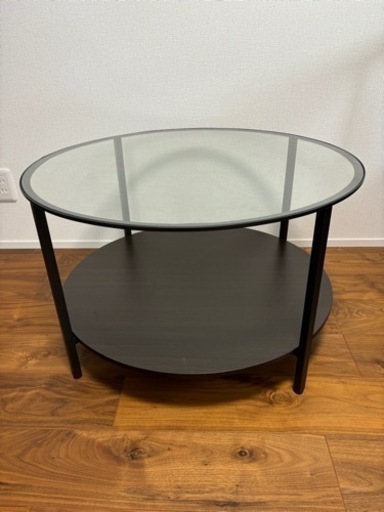 ローテーブル　茶色　ガラス　丸
