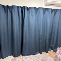 遮光カーテン　3枚セット　ブルー　模様あり　178×130