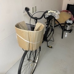 取引中　自転車 ママチャリ 黒 鍵付き かご付き