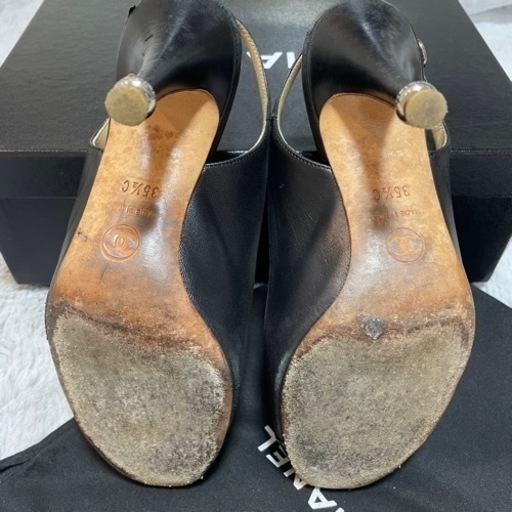 シャネル パンプス 35 1/2 サンダル ヒール ラウンドトゥココマーク