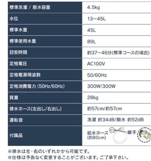 アイリスオーヤマ洗濯機4.5キロ