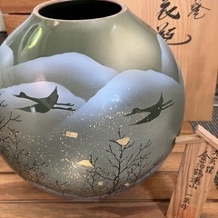 金箔鶴連山　九谷焼　花瓶