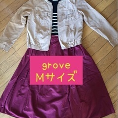 【美品】ジャケット　羽織り　M   grove  カーキ　ビジュー