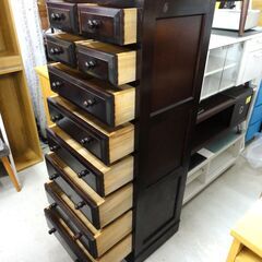 民芸調家具 8段 スリムチェスト 幅60×奥44×高145㎝ 箪笥