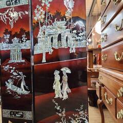 【愛品倶楽部柏店】6連 螺鈿細工衝立 