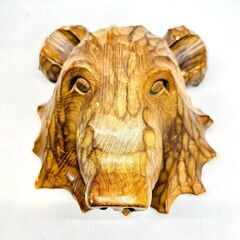 【送料無料】民芸品 木彫り熊 面 マスク レリーフ 豚熊？ 北海道
