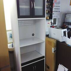 茶×白　レンジボード　収納棚　食器棚
