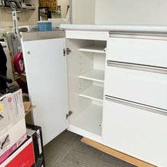 【美品‼️】定価88,990円♪ ニトリ 120cm幅キッチンボード(アルミナ120KB) 食器棚 収納家具 鏡面仕上げホワイト♪