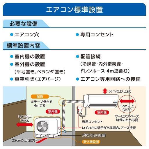 取付標準工事配管4m税込。16-18畳200v2019年式三菱霧ヶ峰。整備、クリーニング済。