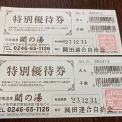 【ネット決済】関の湯　特別優待券　2枚