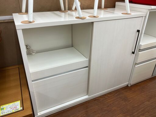 【値下げしました!!】土井インテリア レンジボード キッチンボード 食器棚 キッチンカウンター 白系 ホワイト 収納 スライド No.484● ※現金、クレジット、スマホ決済対応※