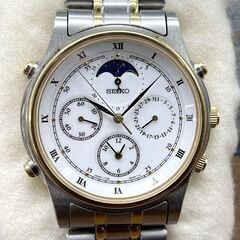 SEIKO 腕時計 ムーンフェイズ 7T36-6A80 メンズ クォーツ デイト クロノグラフ ケース付き 動作未確認 ジャンク扱い 札幌市手稲区