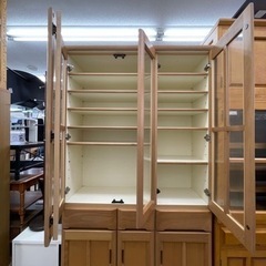 売約済み【BY REUSE 出水店 出張買取•見積完全無料¥0】3頭食器棚　ガラス戸　木目
