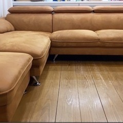 カウチソファ　Ｌの字ソファ　キャメル