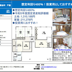 【鳥取県倉吉市関金町　戸建】利回り480％！投資用としておすすめです！